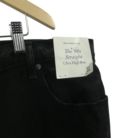 Abercrombie & Fitch The 90s Straight Ultra High Rise Black Jeans Size 37 24 Long - Picture 4 of 12